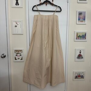 ASOS EDITION Pleat Front Cotton Cami Midaxi Dress Beige with Pockets Size 0